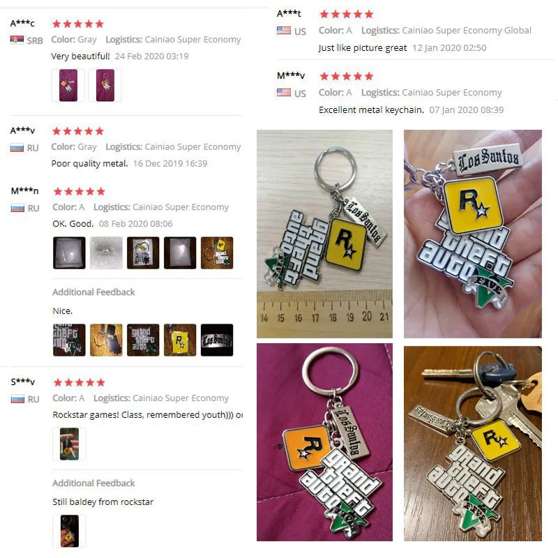 Game PS4 GTA5 Keychain GTA V Grand Theft Auto 5 Star Muti Pendant Keyring For Men Fashion Key Holder Jewelry - AZ Games Co.