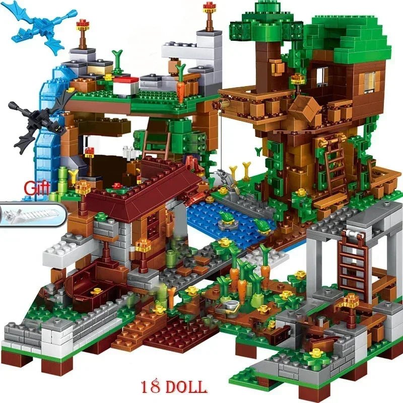 2024 NEW Compatible My World Minecraftinglys Building Village City Tree House Waterfall Warhorse Bricks Toys For Children Gifts - AZ Games Co.