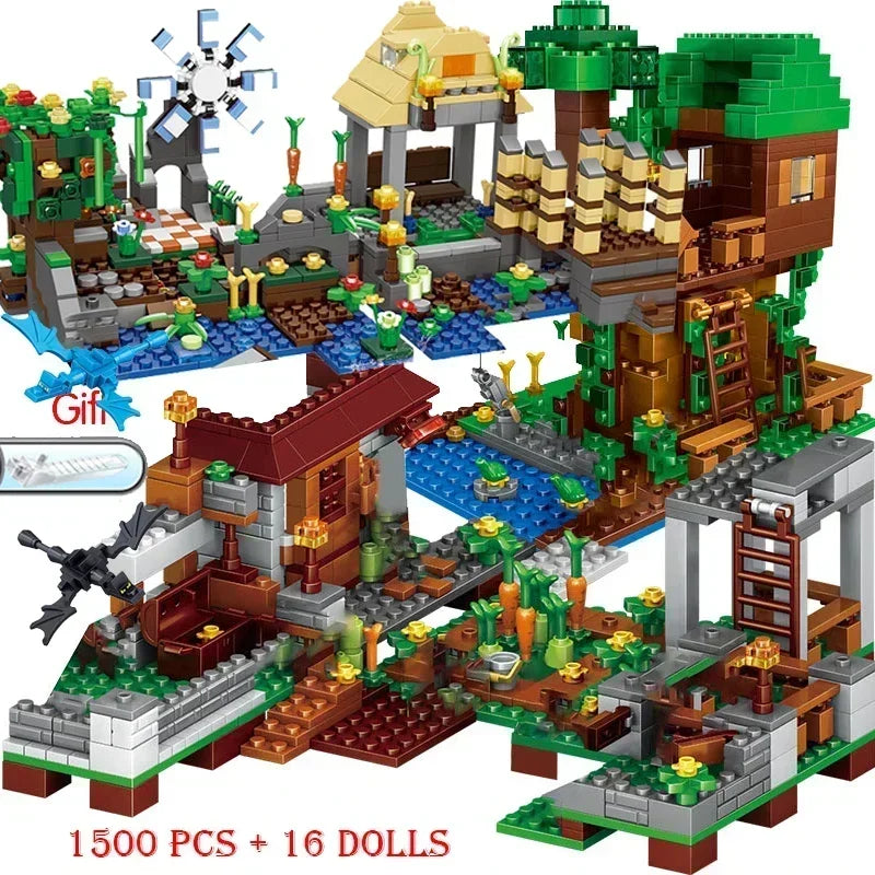 2024 NEU Kompatibel My World Minecraftinglys Gebäude Dorf Stadt Baumhaus Wasserfall Warhorse Ziegel Spielzeug für Kinder Geschenke