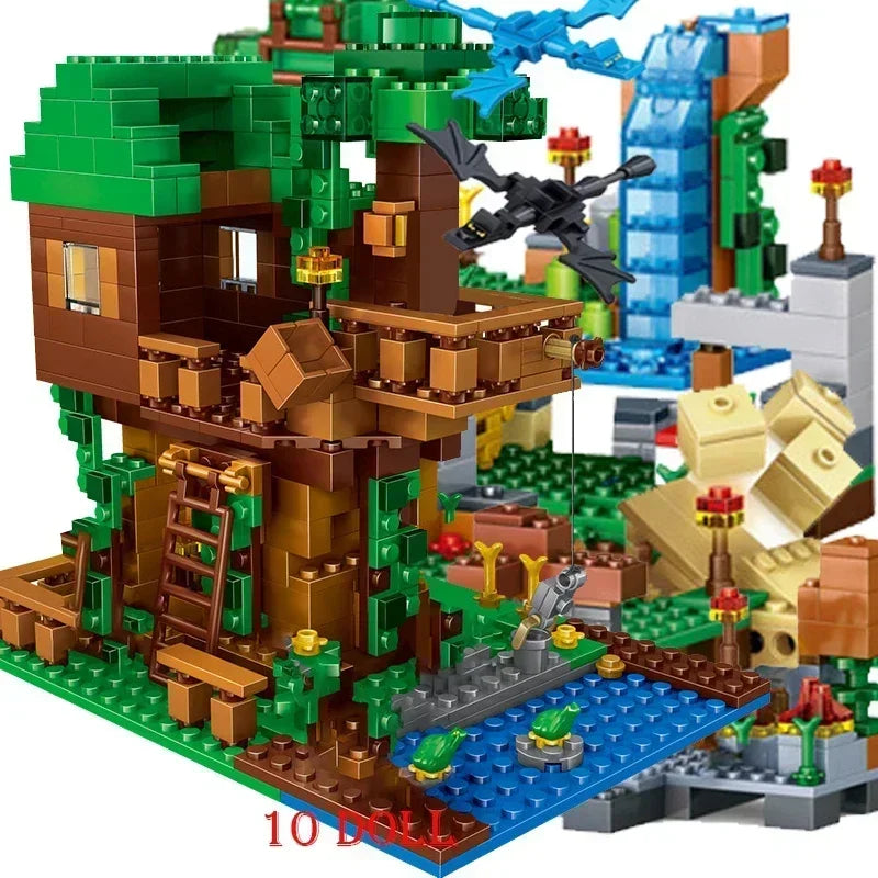 2024 NEU Kompatibel My World Minecraftinglys Gebäude Dorf Stadt Baumhaus Wasserfall Warhorse Ziegel Spielzeug für Kinder Geschenke