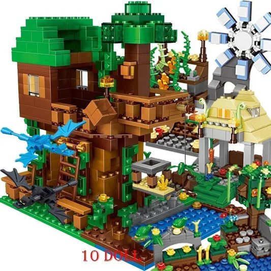 2024 NEW Compatible My World Minecraftinglys Building Village City Tree House Waterfall Warhorse Bricks Toys For Children Gifts - AZ Games Co.