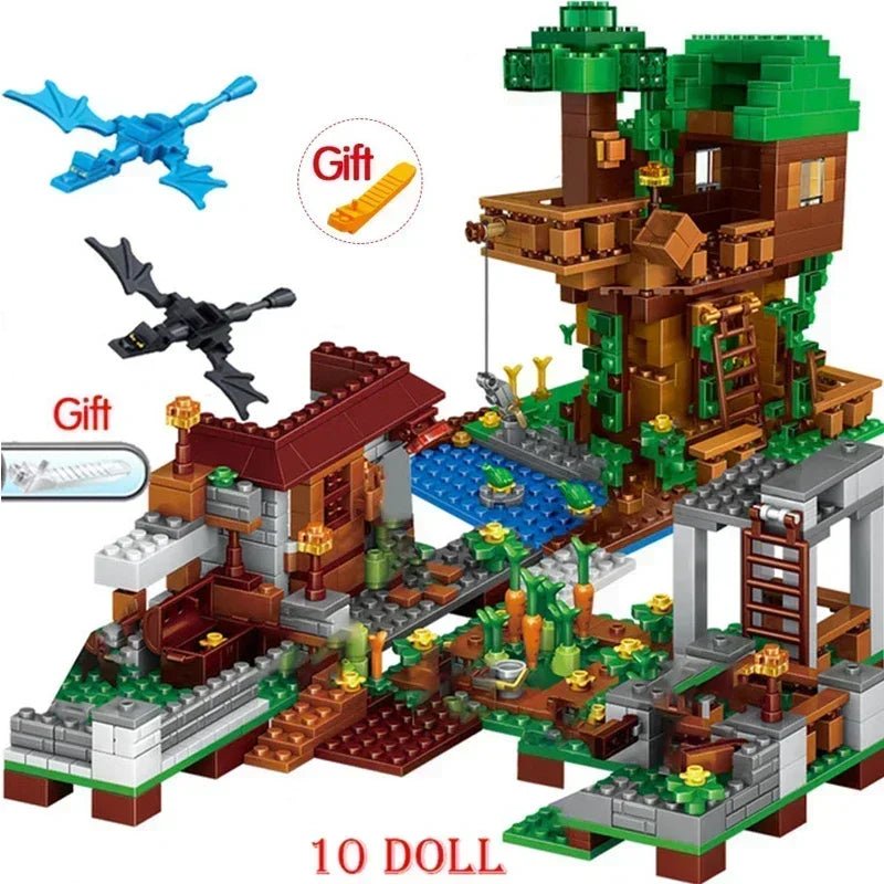 2024 NEW Compatible My World Minecraftinglys Building Village City Tree House Waterfall Warhorse Bricks Toys For Children Gifts - AZ Games Co.