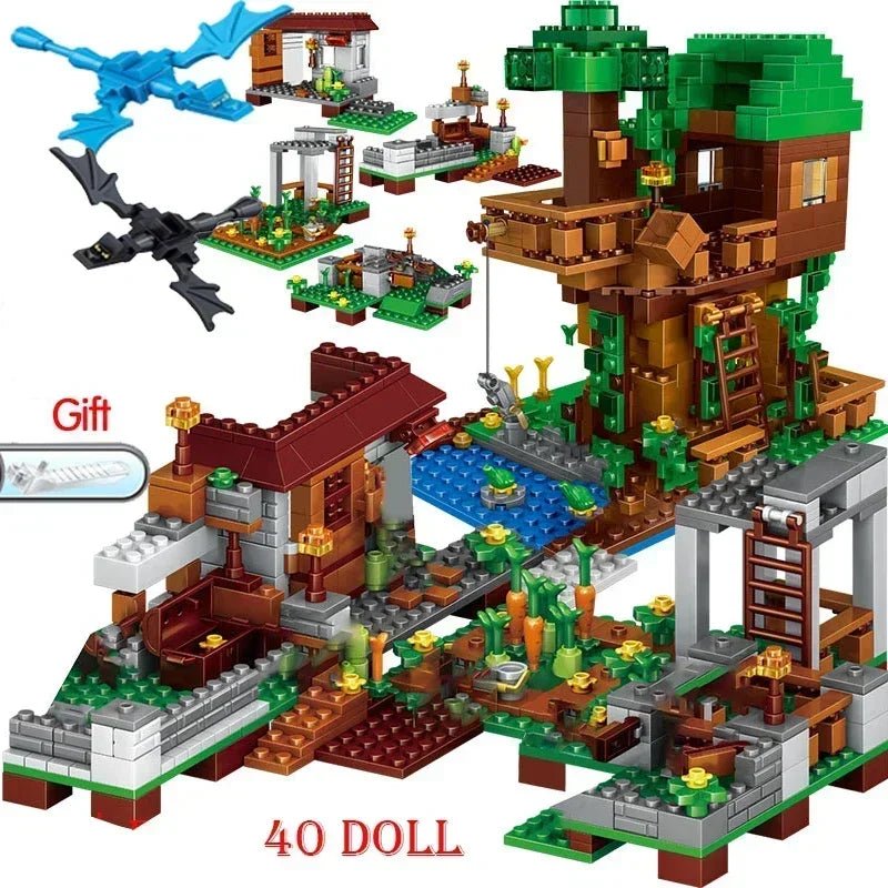 2024 NEW Compatible My World Minecraftinglys Building Village City Tree House Waterfall Warhorse Bricks Toys For Children Gifts - AZ Games Co.