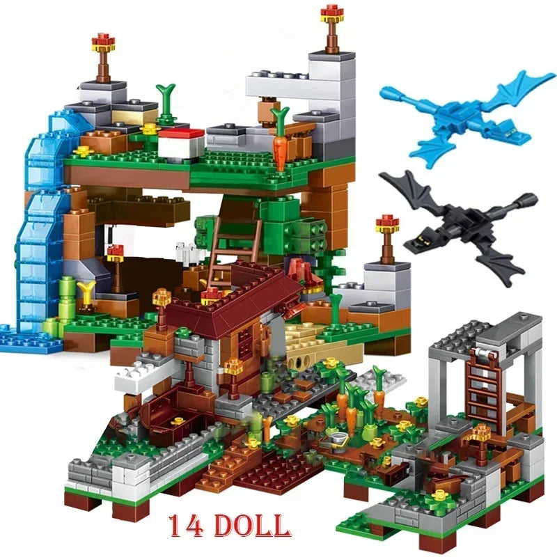 2024 NEU Kompatibel My World Minecraftinglys Gebäude Dorf Stadt Baumhaus Wasserfall Warhorse Ziegel Spielzeug für Kinder Geschenke