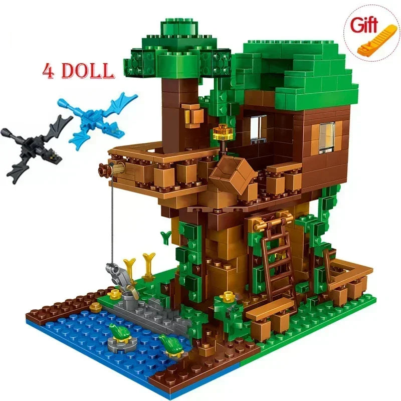 2024 NEU Kompatibel My World Minecraftinglys Gebäude Dorf Stadt Baumhaus Wasserfall Warhorse Ziegel Spielzeug für Kinder Geschenke