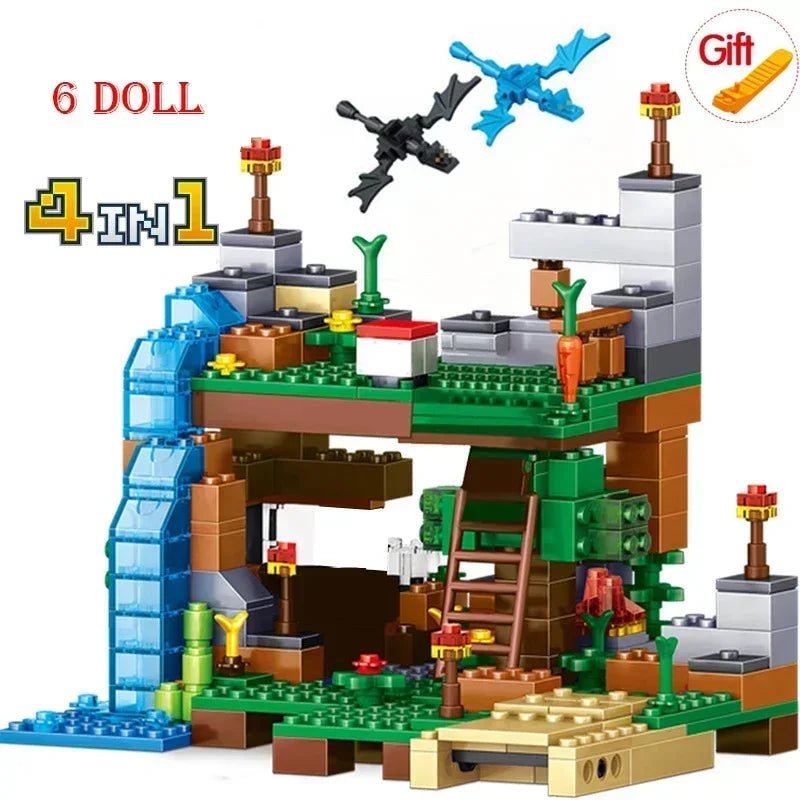 2024 NEW Compatible My World Minecraftinglys Building Village City Tree House Waterfall Warhorse Bricks Toys For Children Gifts - AZ Games Co.